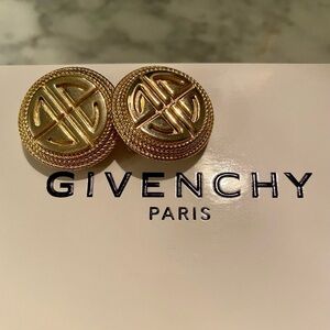 Givenchy Vintage 90s Logo Gold Disc Clip Earrings